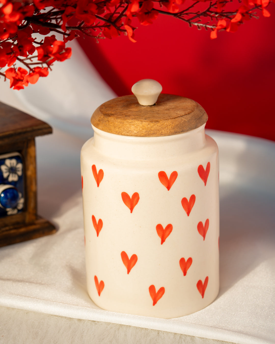 My Crockery Shop Handcrafted Charm - Airtight Ceramic Jar with Wooden Lid