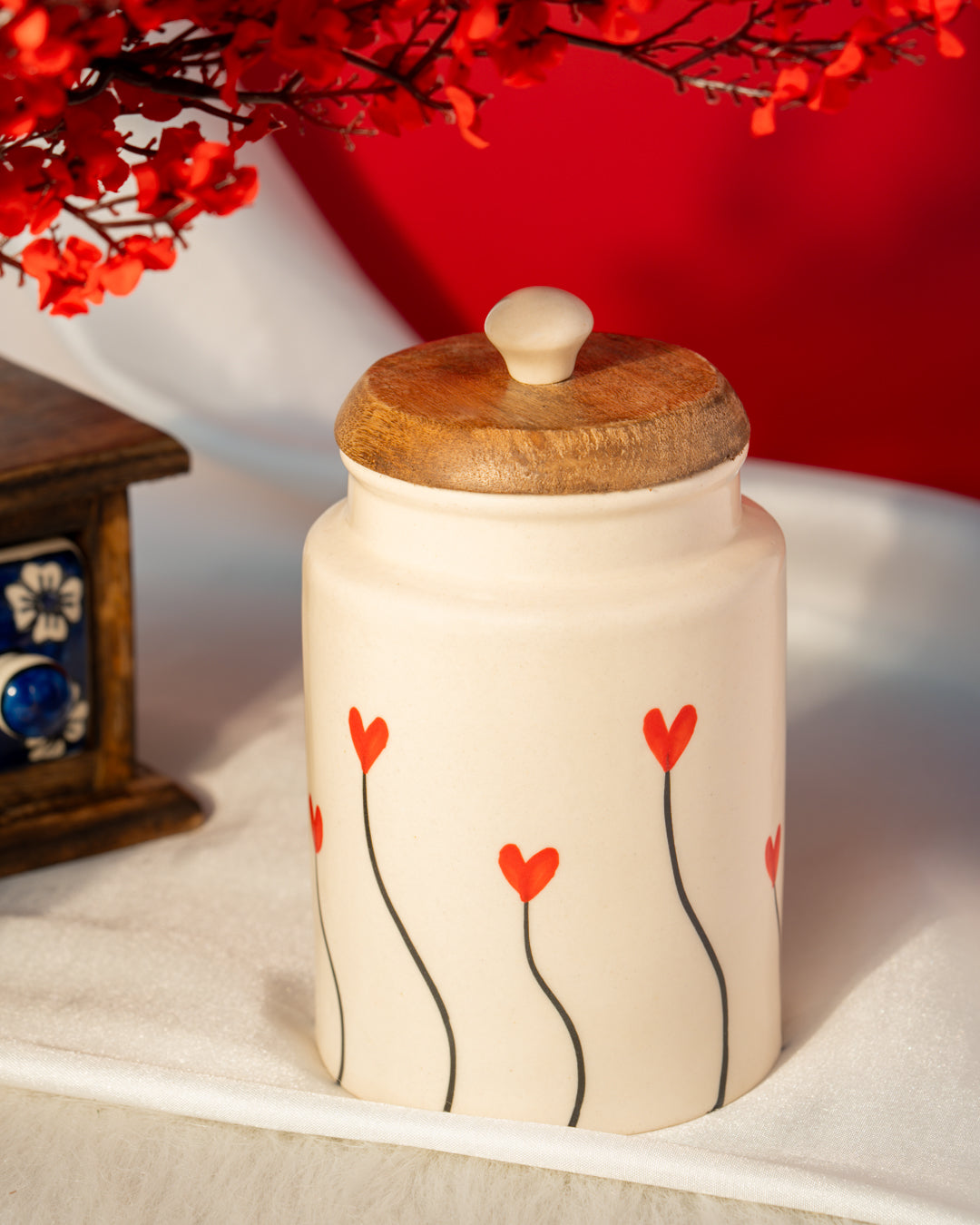 My Crockery Shop Handcrafted Charm - Airtight Ceramic Jar with Wooden Lid