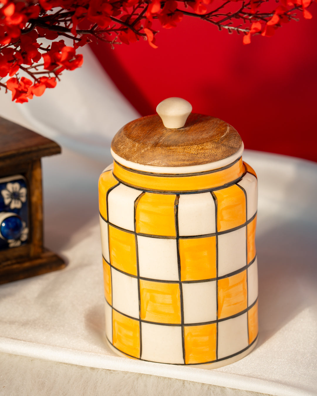 My Crockery Shop Handcrafted Charm - Airtight Ceramic Jar with Wooden Lid