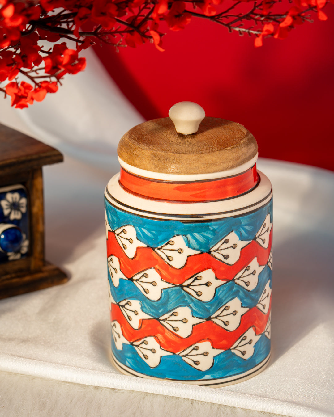 My Crockery Shop Handcrafted Charm - Airtight Ceramic Jar with Wooden Lid