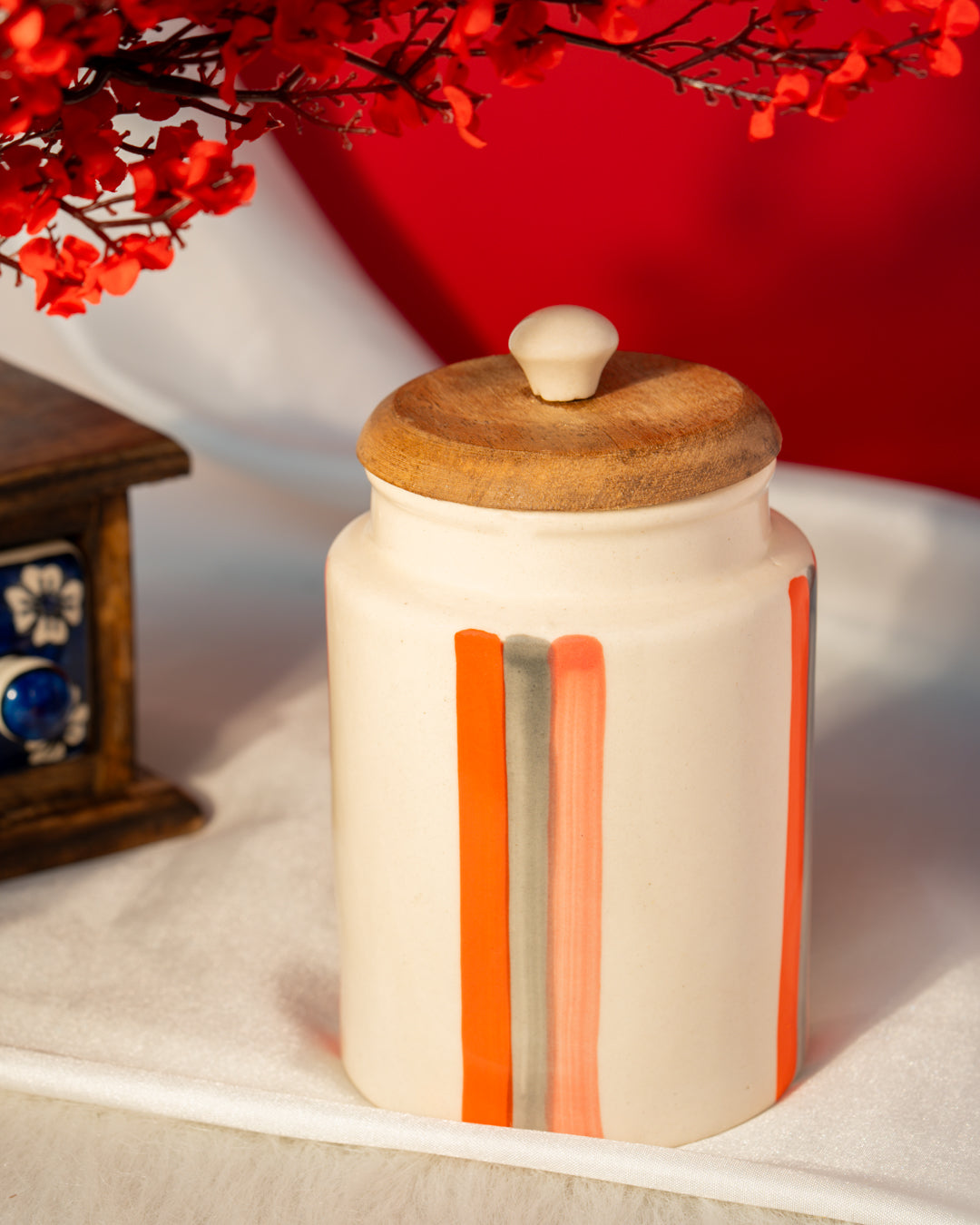 My Crockery Shop Handcrafted Charm - Airtight Ceramic Jar with Wooden Lid