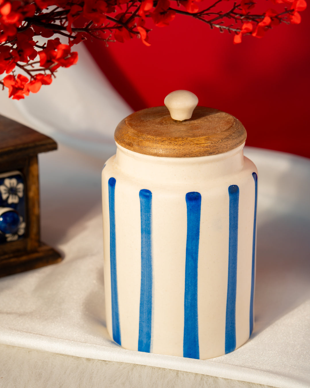 My Crockery Shop Handcrafted Charm - Airtight Ceramic Jar with Wooden Lid