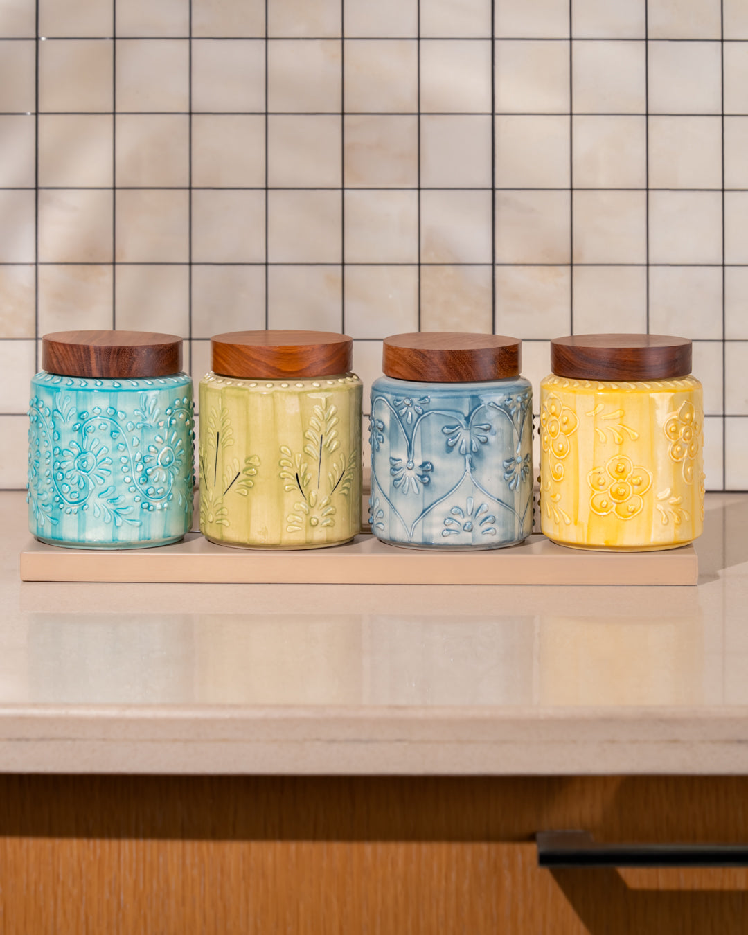 My Crockery Shop Hand-Embossed Ceramic Airtight Jars
