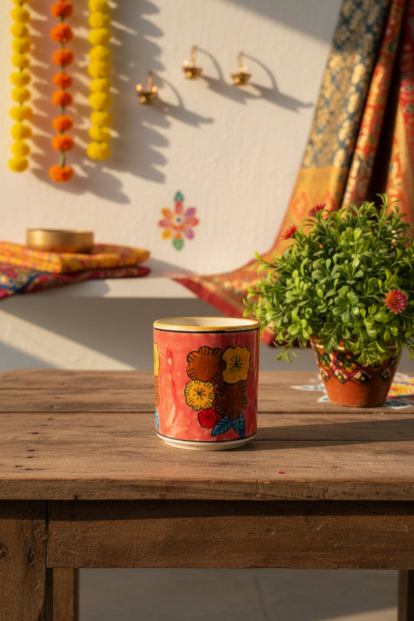 Hand-Painted Floral Girl Ceramic Holder | Multipurpose Planter, Vase & Organizer | 6 x 5 Inch | My Crockery Shop