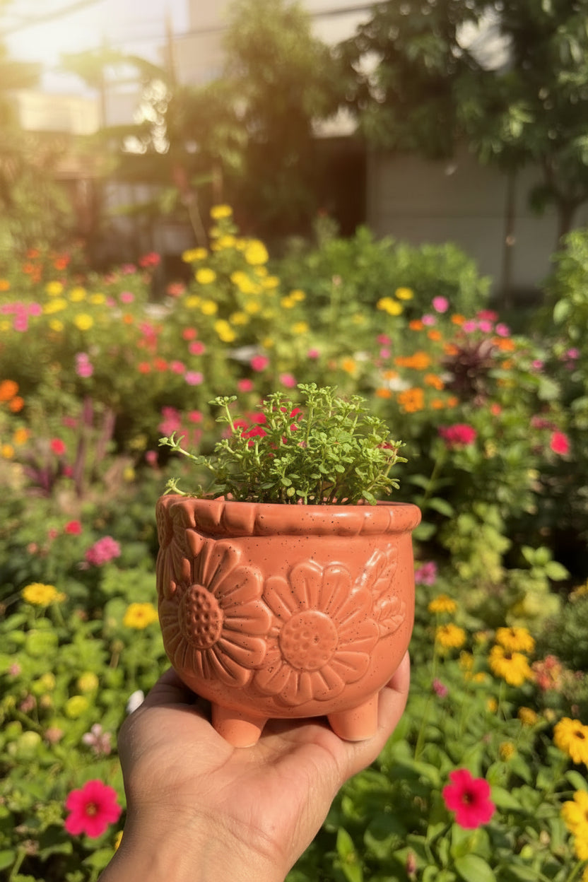 Embossed flower planter