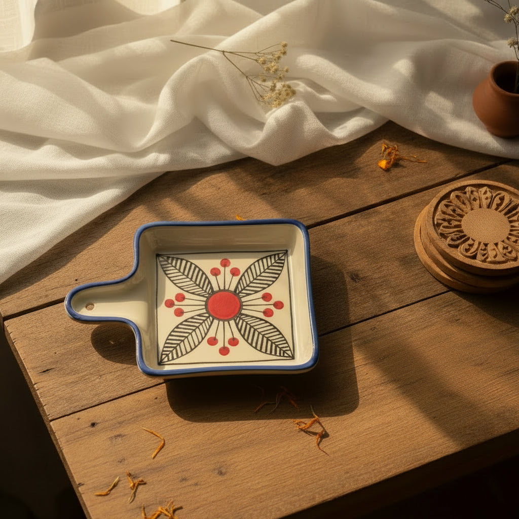 🌸 Folk Bloom Hand-Painted Pan Platter