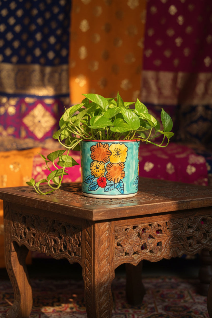 Hand-Painted Floral Girl Ceramic Multipurpose Holder | Planter, Vase & Organizer | 5 x 4 Inch | My Crockery Shop