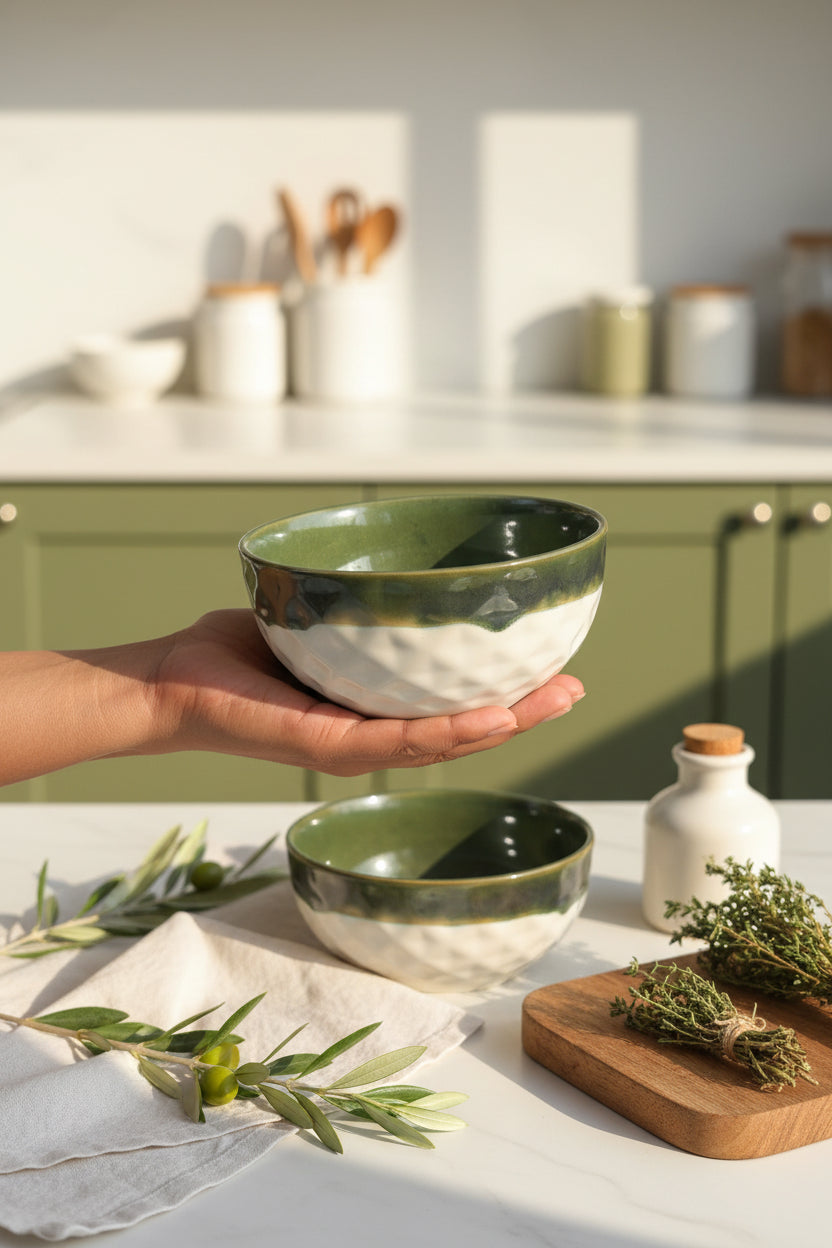 Olive Ombre Diamond Ceramic Bowl – 600 mL set of 1