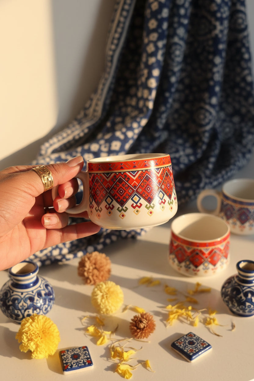 🌸 Multicolour & Floral Tea Cups – Set of 6