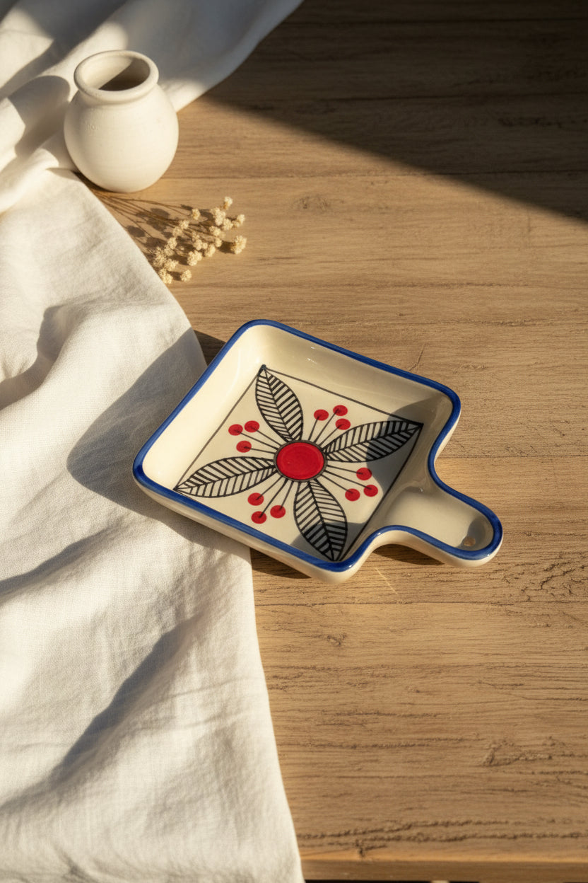 🌸 Folk Bloom Hand-Painted Pan Platter