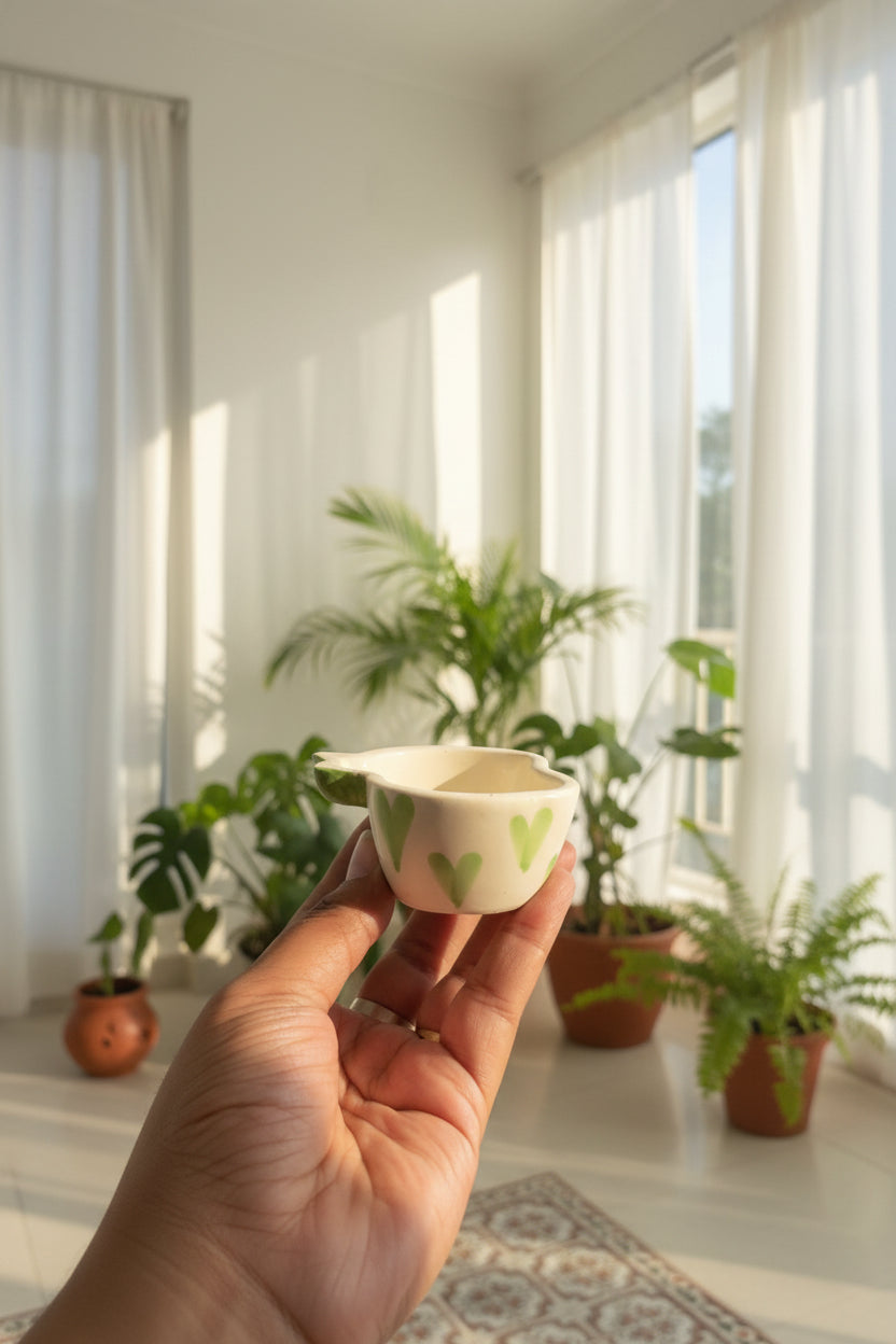 💚 Heart & Leaf Ceramic Dip Bowls ( Set of 1)