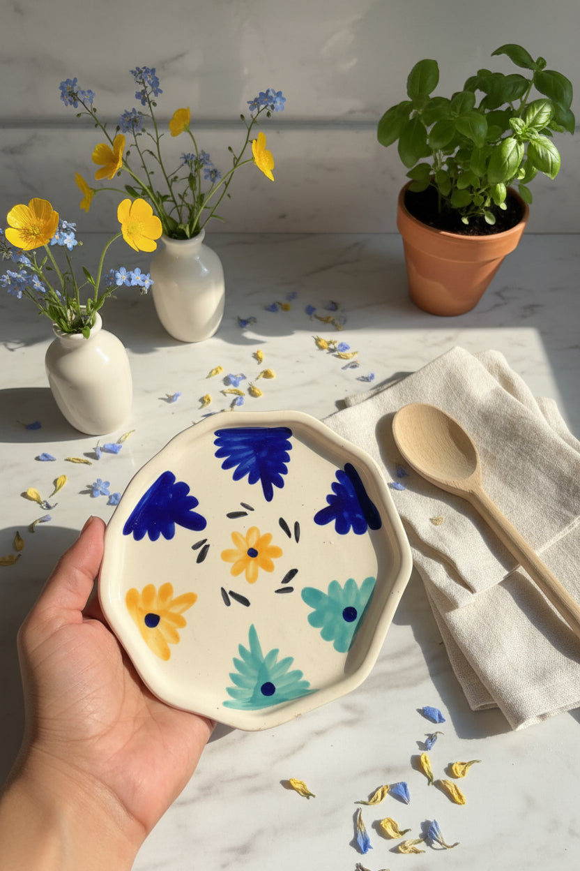 Spiral Ceramic Snack Plate Collection – Handcrafted Lemon & Floral Series
Set of 1 (5 inch diameter )