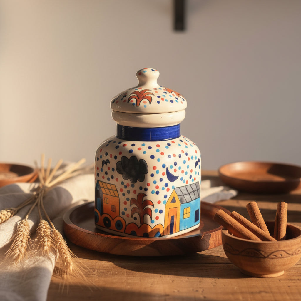 🏡 Hut Haven Ceramic Jar( Set of 1 )