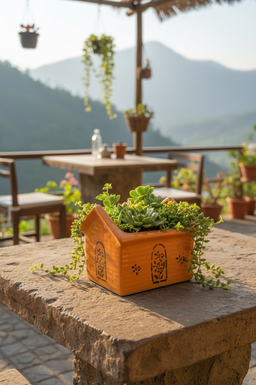 Mustard Bloom Hut-Shaped Ceramic Planter