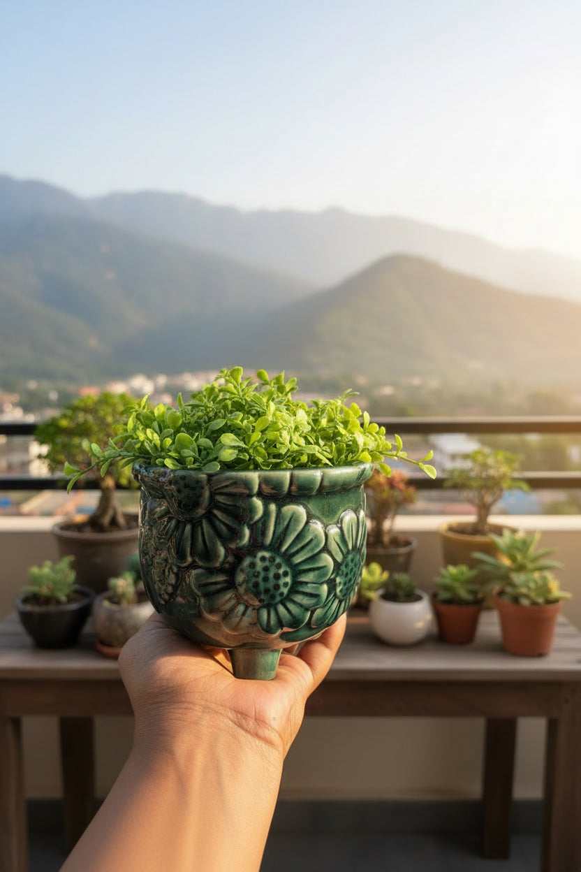 Embossed flower planter