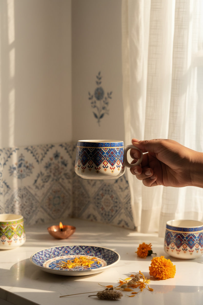 🌸 Multicolour & Floral Tea Cups – Set of 6