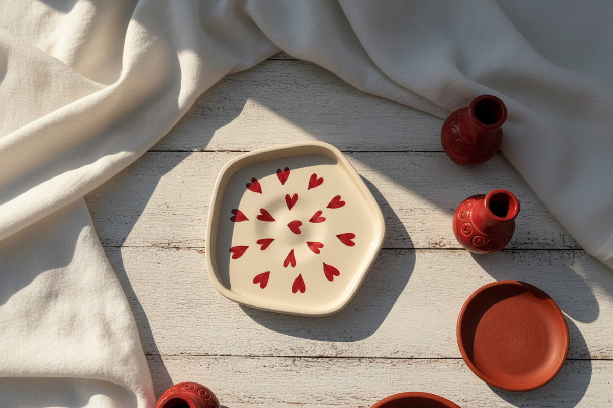 Heart & Floral Diamond Ceramic Dessert Plates ❤️🌸

(Set of 1)