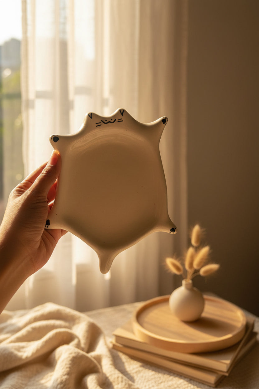 🐱 Whiskers Snack Plate | Handcrafted Cat-Shaped Ceramic Plate