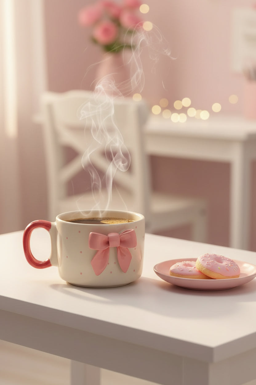 Blush and sage bow mug