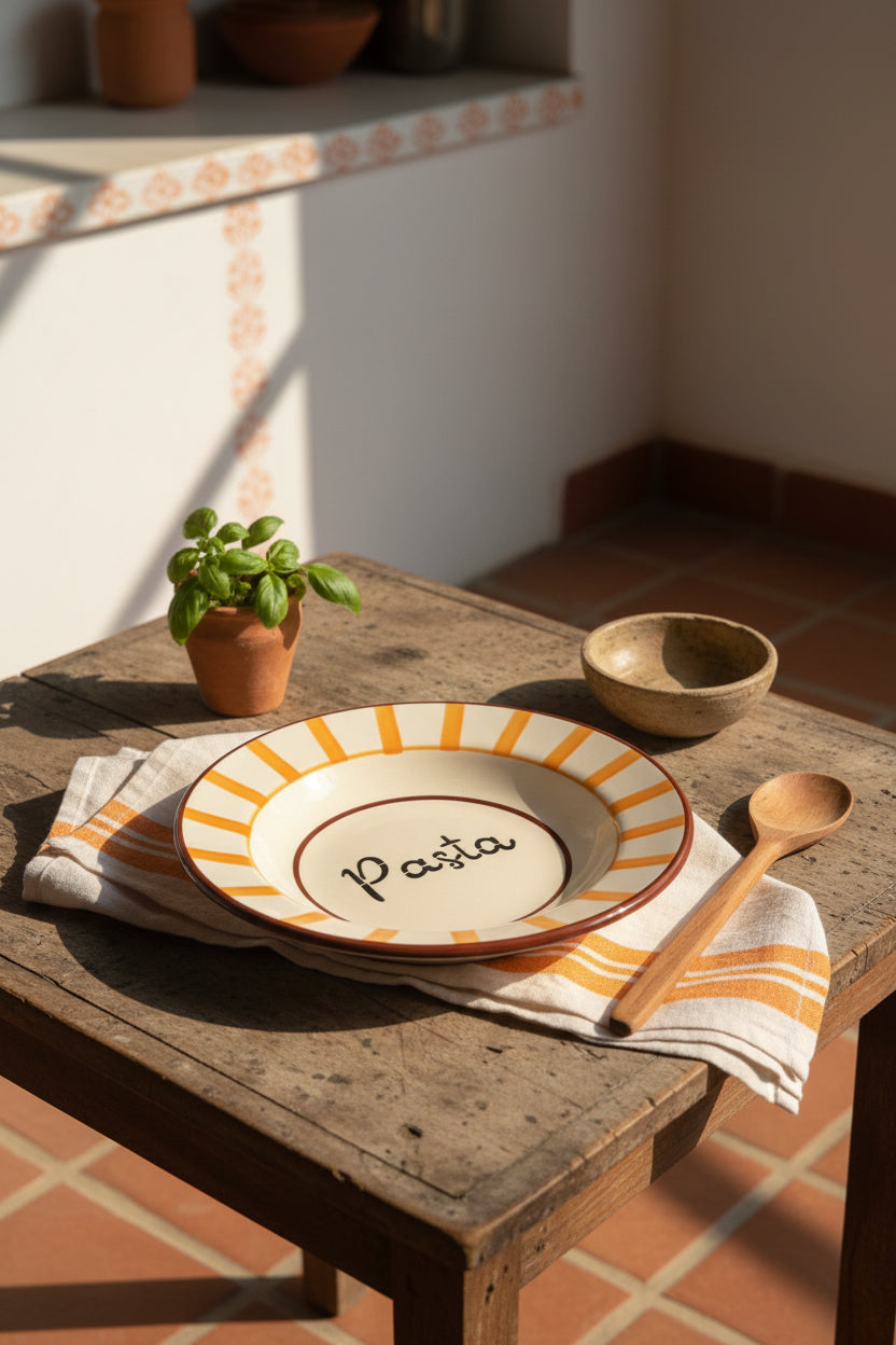 Pasta Bistro Ceramic Pasta Plate – Orange & Yellow Stripes | 8 Inch