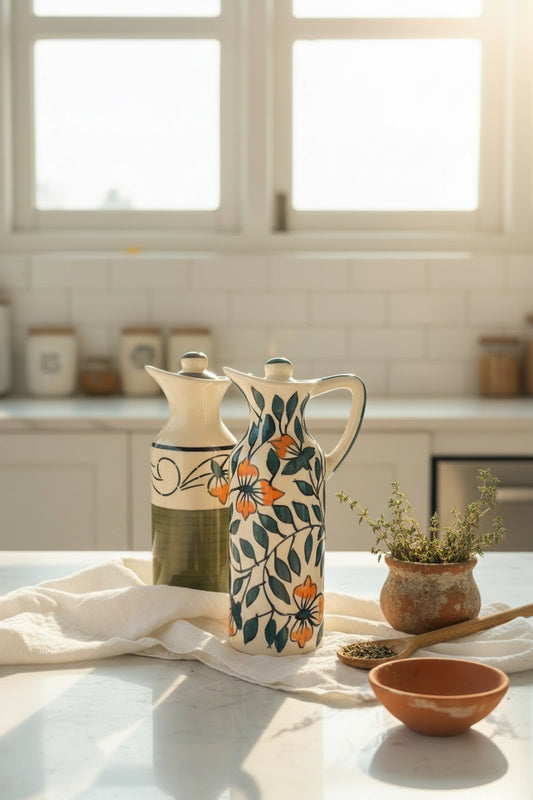 🌿 Artisan Ceramic Oil Dispenser | Handcrafted Pour Bottle (350 mL)