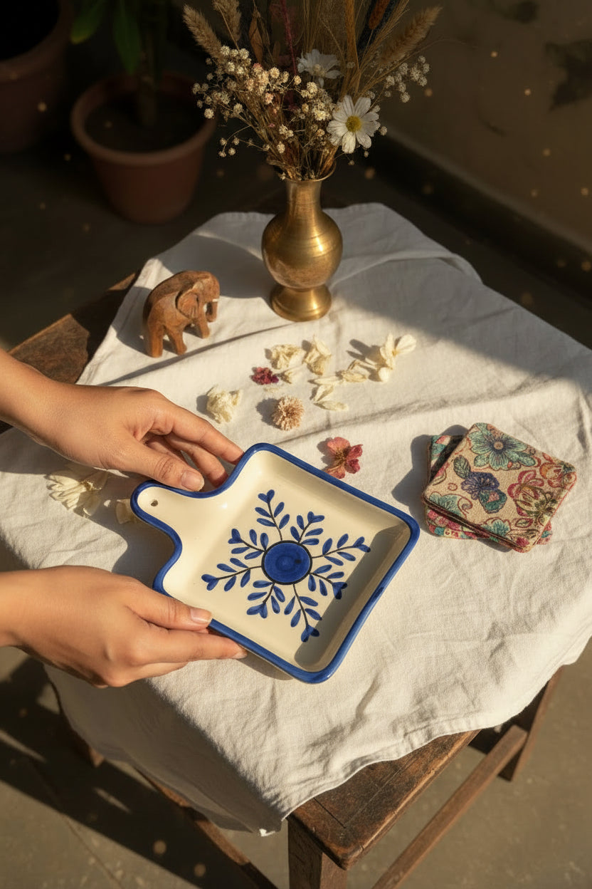🌸 Folk Bloom Hand-Painted Pan Platter