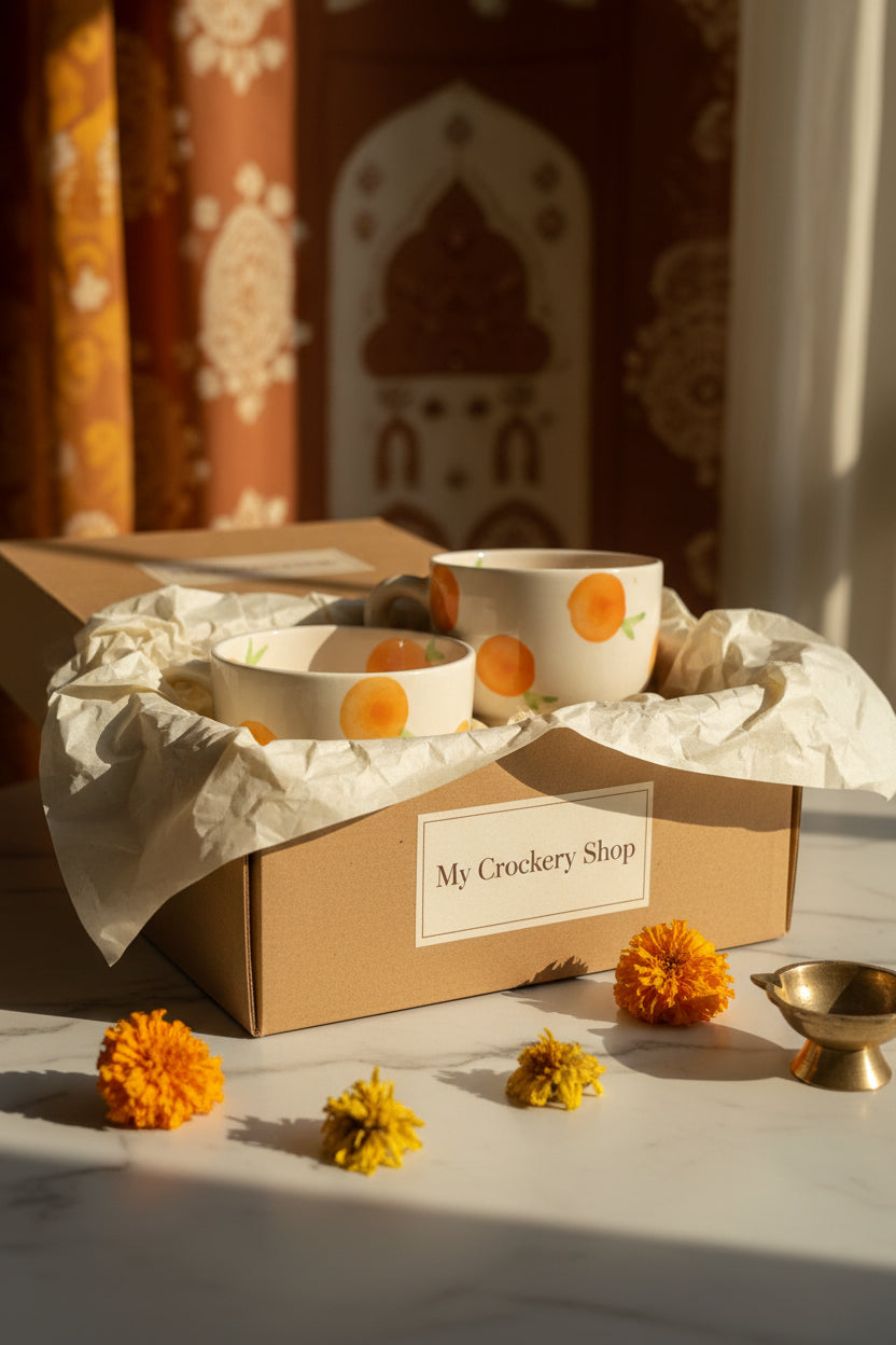 Citrus Bliss Ceramic Mug & Bowl Combo – Handpainted Orange Collection