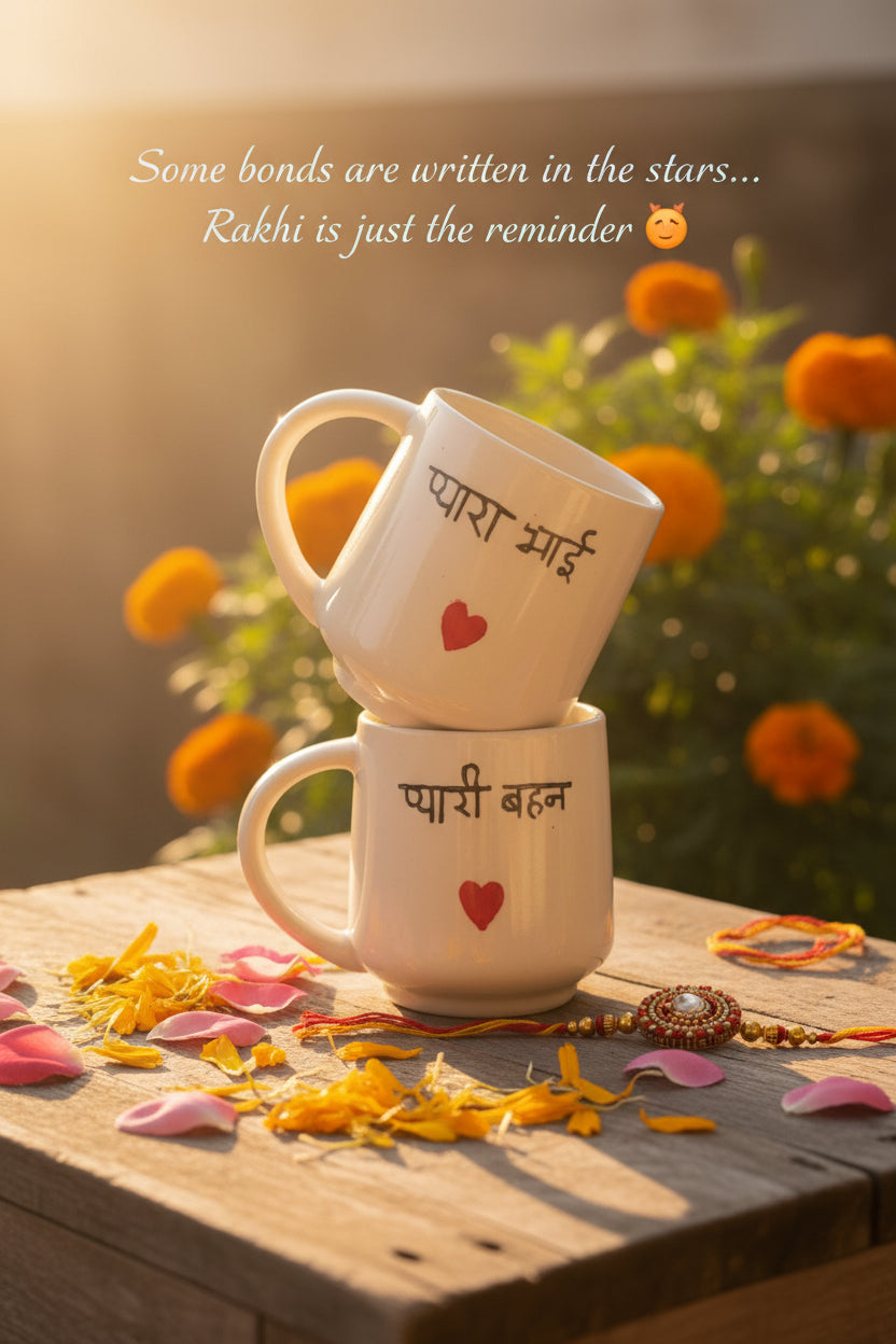 Rakhi Special "Pyaara Bhai" & "Pyaari Behan" Hand-Painted Ceramic Mug | 300 mL