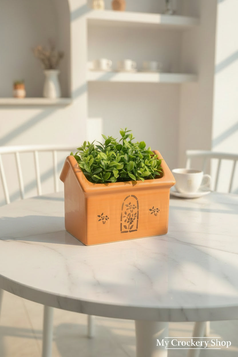 Mustard Bloom Hut-Shaped Ceramic Planter