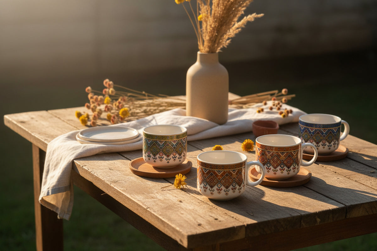 🌸 Multicolour & Floral Tea Cups – Set of 6