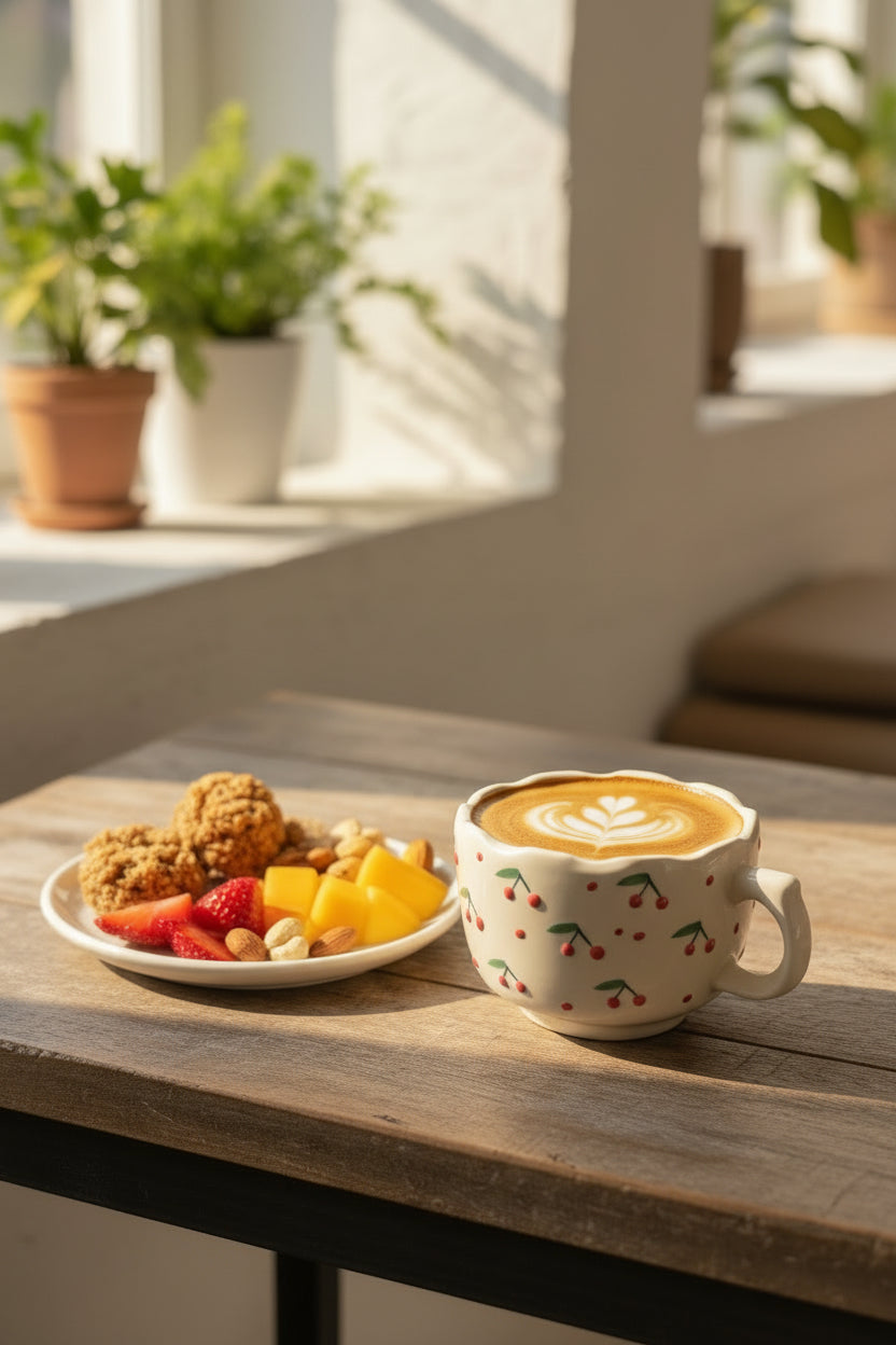 Cherry Blosoom cappuccino mug and dessert plate