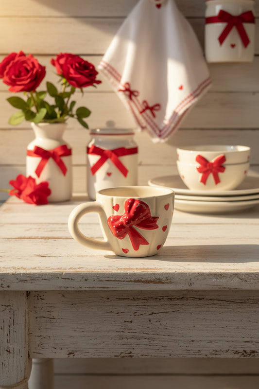Ruby bow heart mug ( Set of 1 )
