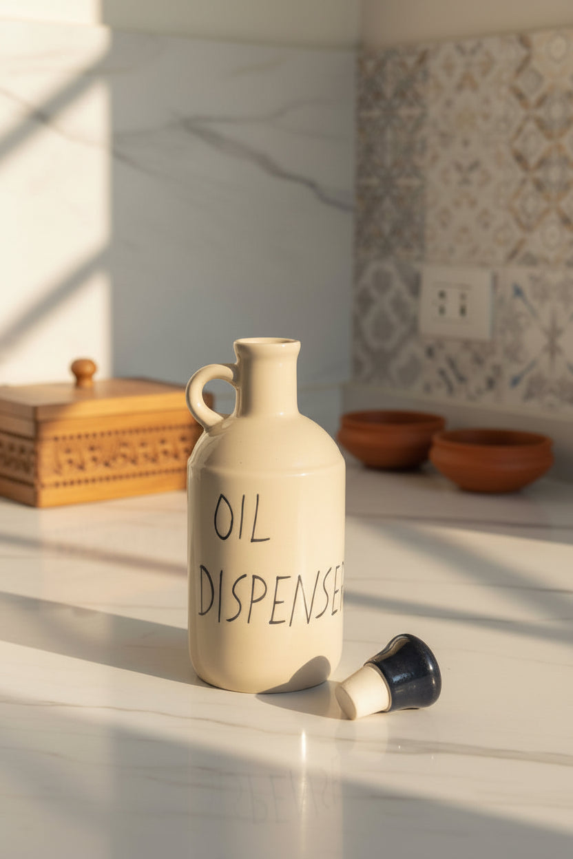 Classic White Ceramic Oil Dispenser Bottle – 1000 mL