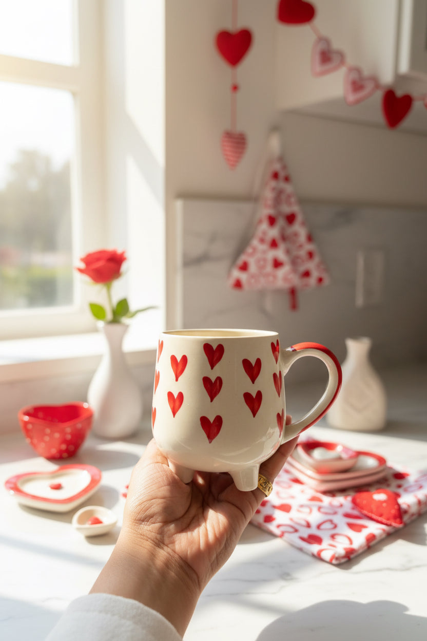 Heart & Leaf Ceramic Mug (Set of 1)
