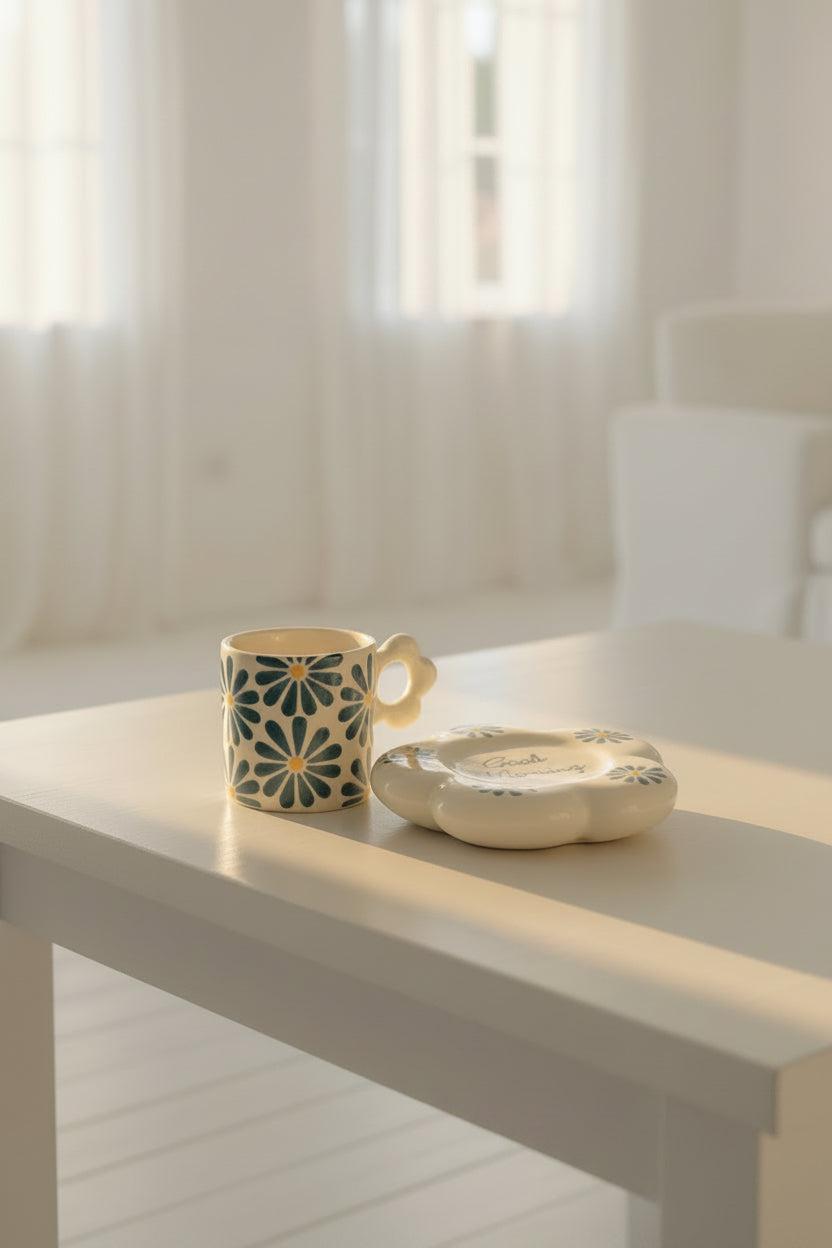 Bloom & Berry Ceramic Mug with Floral Saucer – 300 mL