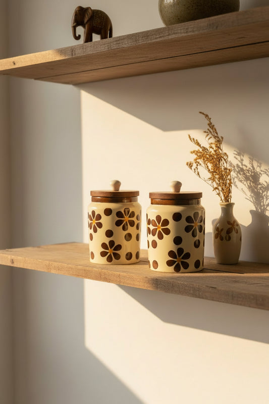 Ivory Bloom Floral Airtight Jar (Set of 1)
