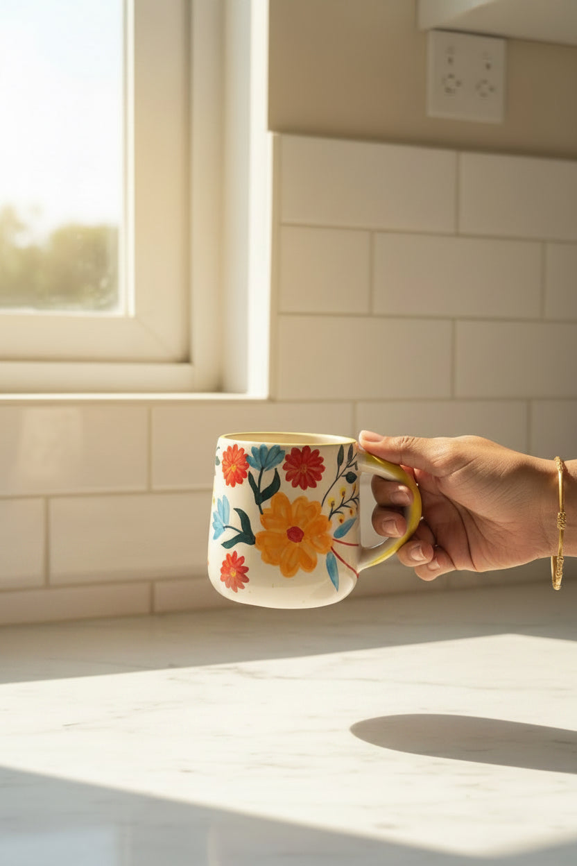 Bloom Garden Handpainted Ceramic Mug – 300 mL