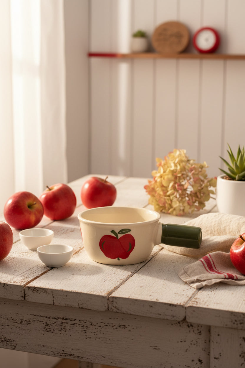 Orchard Charm Ceramic Snack Platter with Handle – Apple & Strawberry Collection