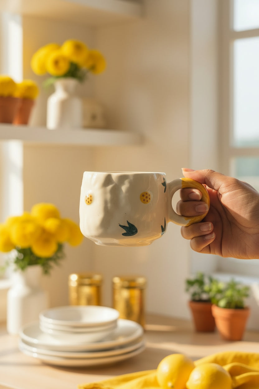 The "Blossom Ritual" Handcrafted Daisy Mug, Bowl & Plate Set