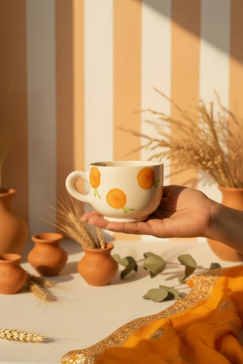 Citrus Bliss Ceramic Mug & Bowl Combo – Handpainted Orange Collection