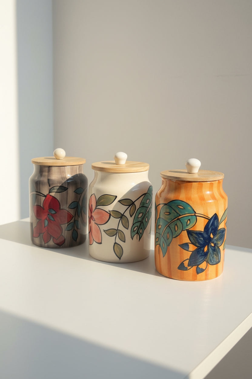 Cut work ceramic jars