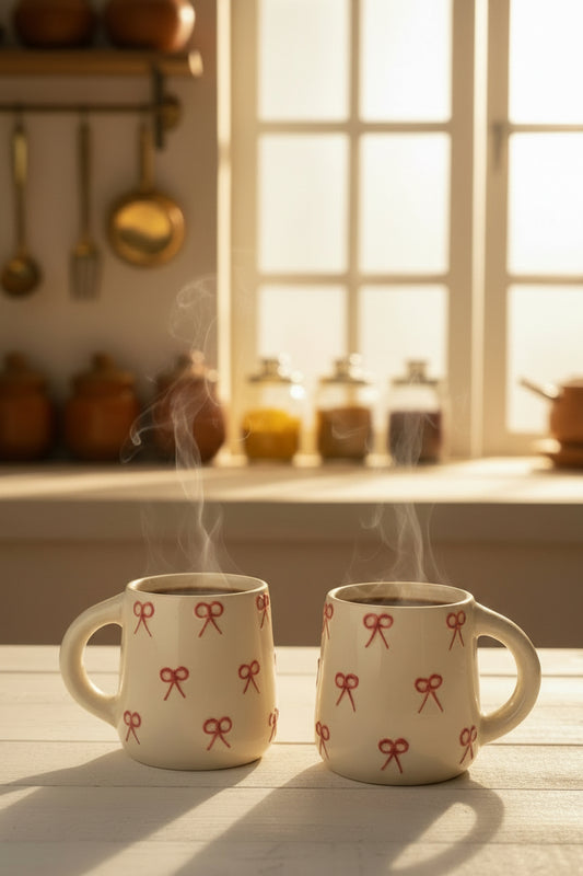 Blush Bow Embossed Ceramic Mug – 300 mL