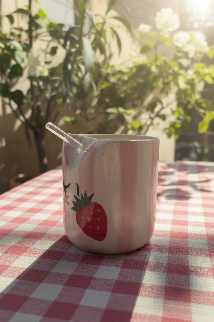 Strawberry Bliss Ceramic sipper with straw