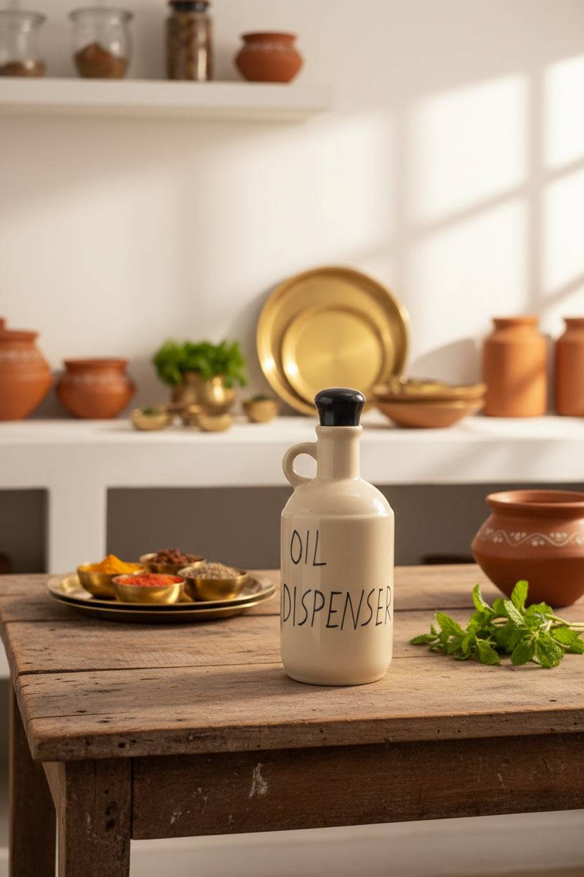 Classic White Ceramic Oil Dispenser Bottle – 1000 mL