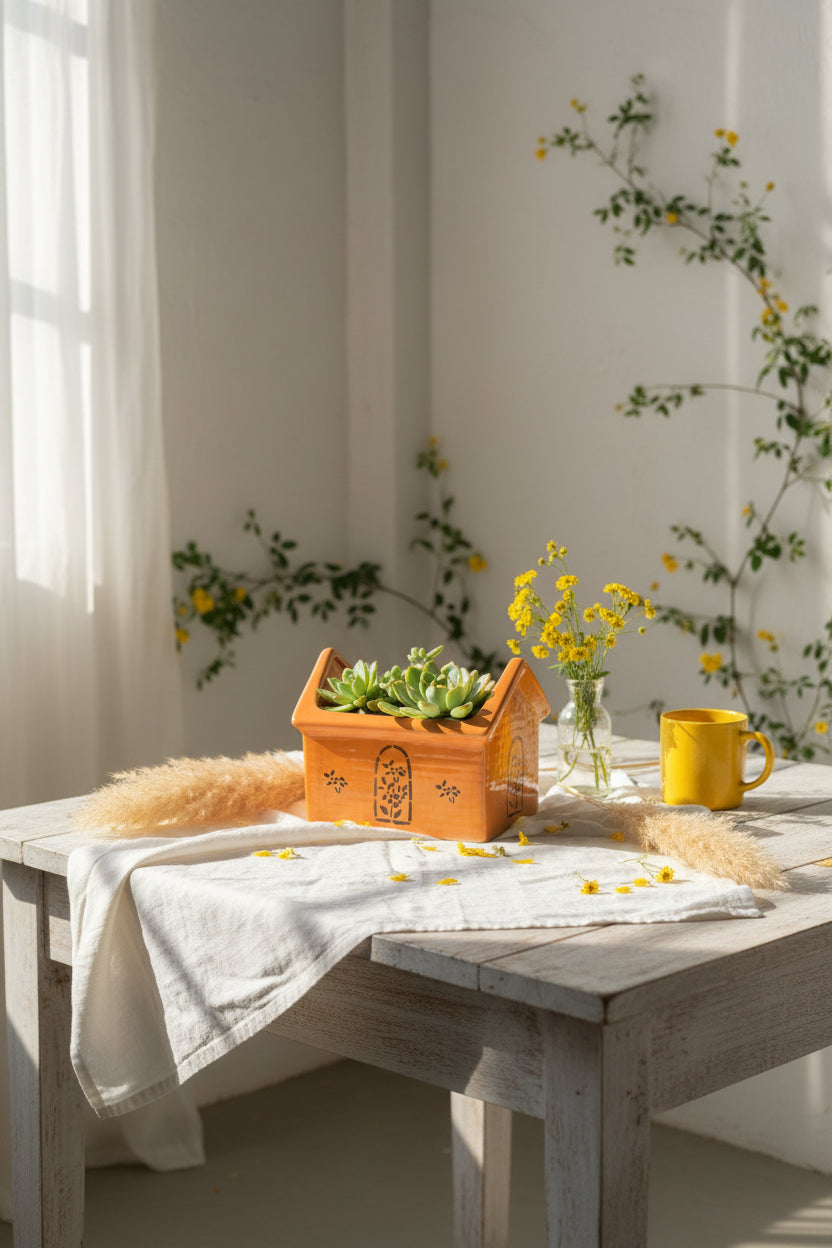 Mustard Bloom Hut-Shaped Ceramic Planter