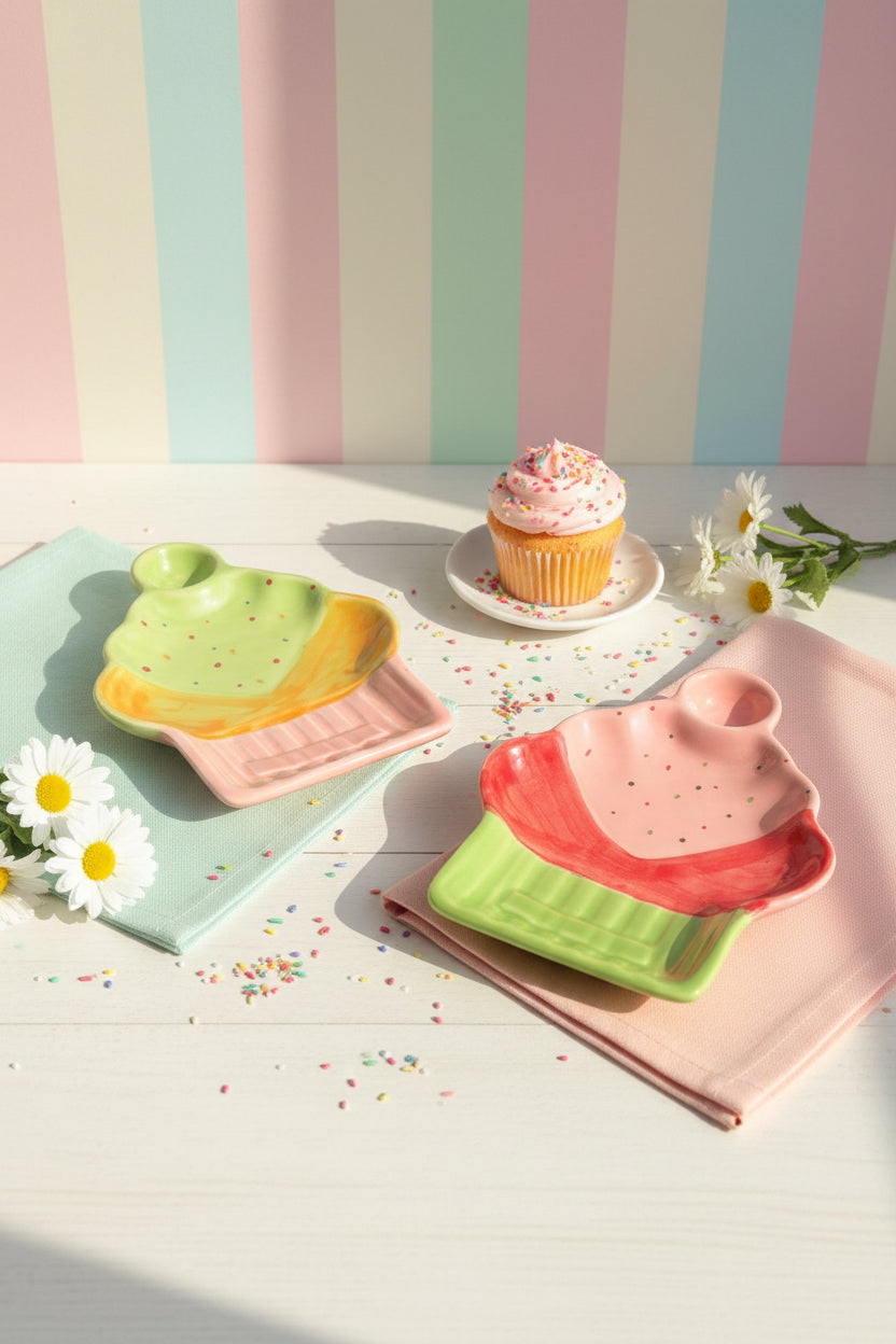 Handcrafted Muffin & Ice Cream Ceramic Serving Plate with Dip ( Set of one )