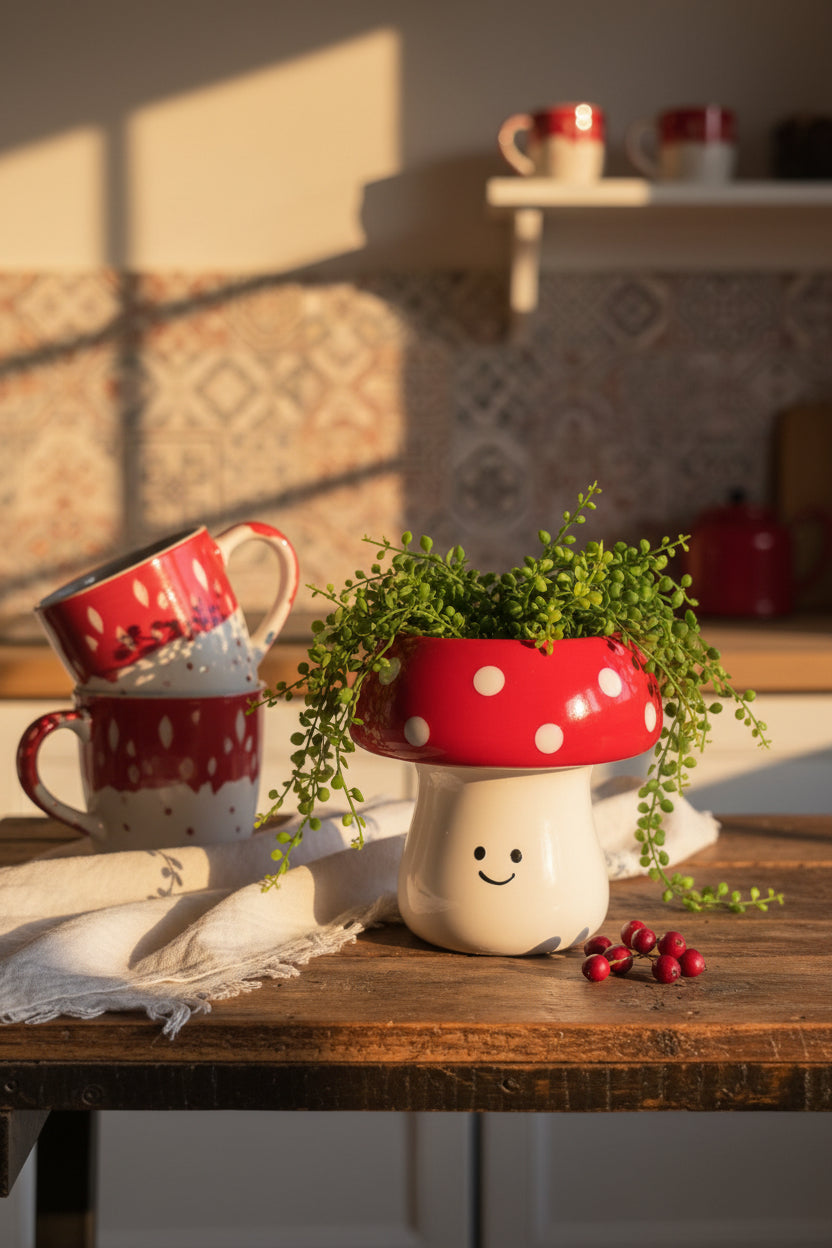 Happy Shroom Ceramic Planters 🍄🌈( Set of 1 )