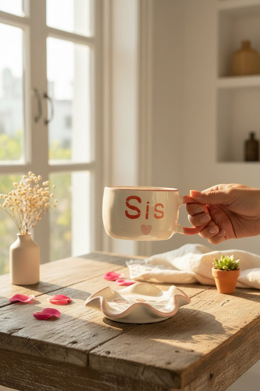 Bro & Sis Ceramic Mug & Saucer Set – Raksha Bandhan Gift Set | 220 mL | Microwave Safe