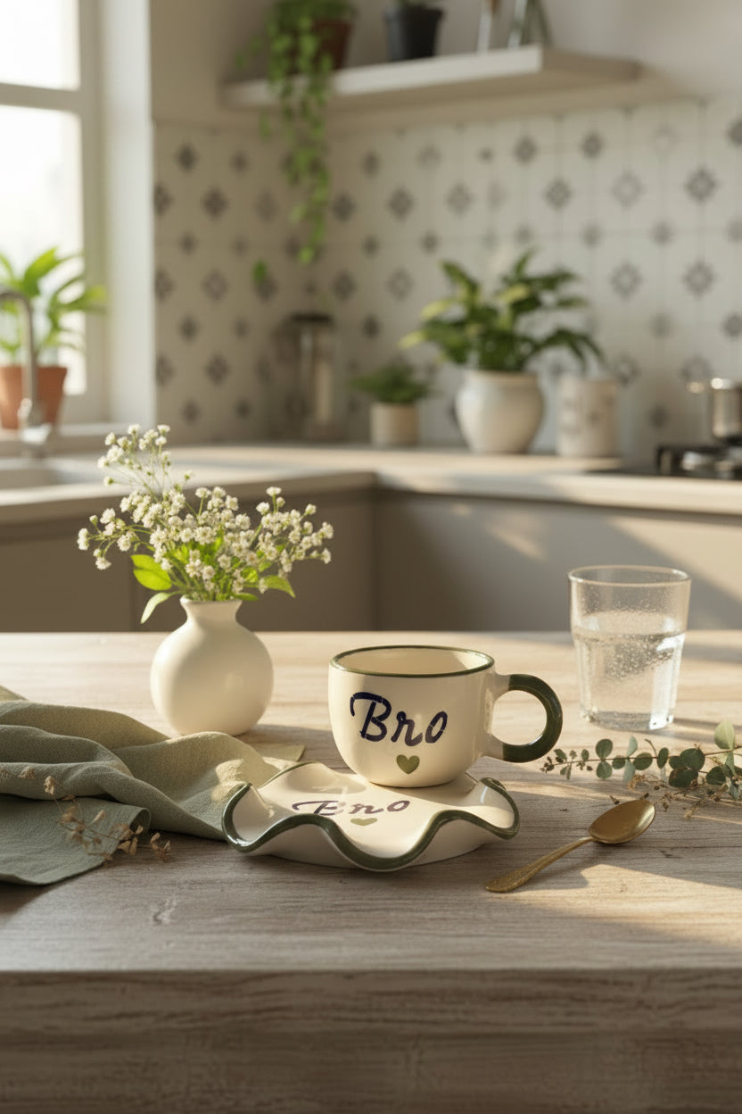 Bro & Sis Ceramic Mug & Saucer Set – Raksha Bandhan Gift Set | 220 mL | Microwave Safe
