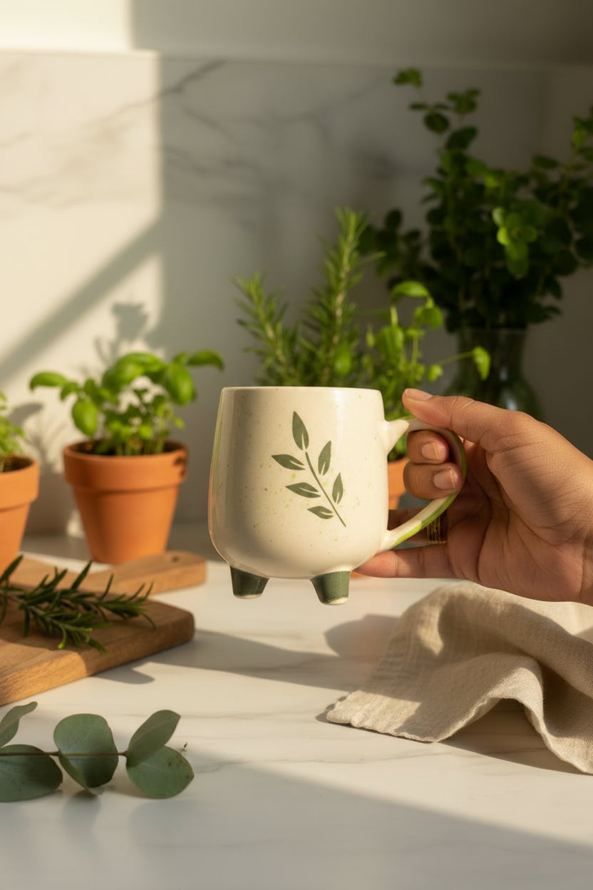 Heart & Leaf Ceramic Mug (Set of 1)